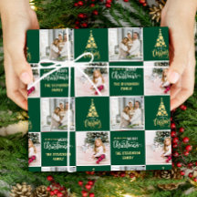 2 Photo Elegant Golden Grönt God jul