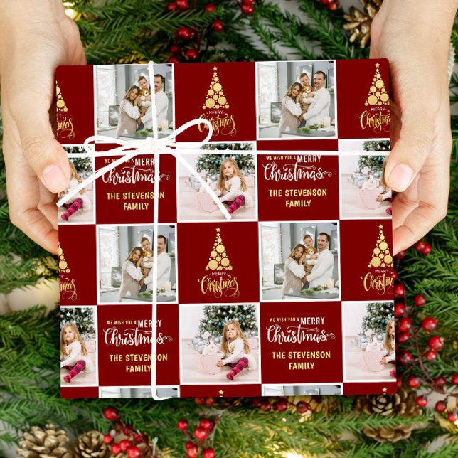 2 Photo Elegant Guld Red God jul Presentpapper (Skapare uppladdad)