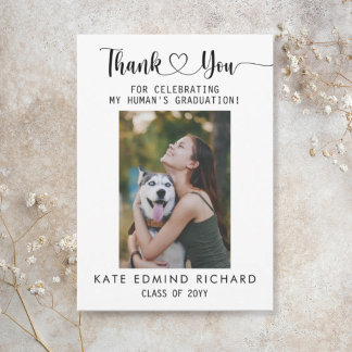 2 Photo Elegant Script Dog Graduation   Tack Kort