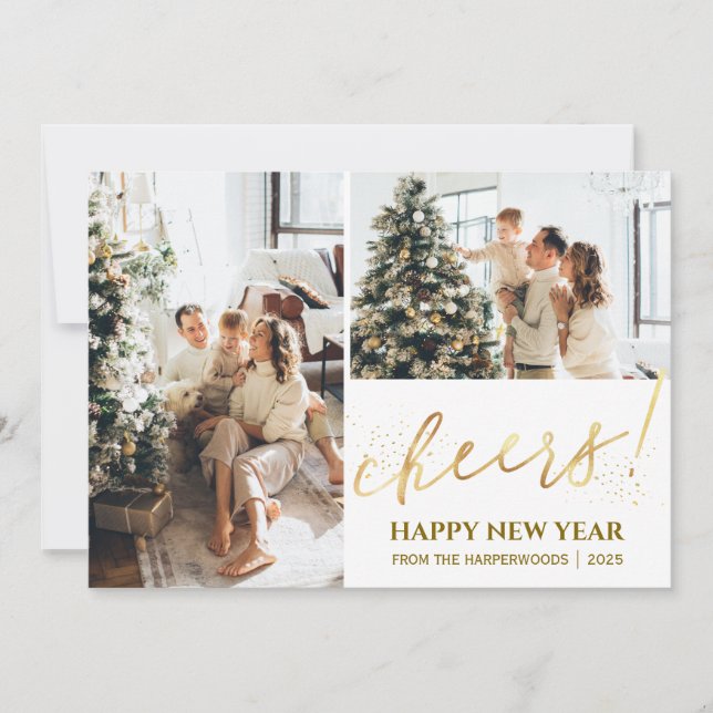 2 Photo Elegant Script Modern Happy New Year Julkort (Framsida)