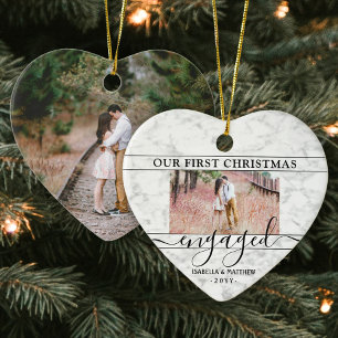 2 Photo First jul Engine Faux Marble Heart Julgransprydnad Keramik
