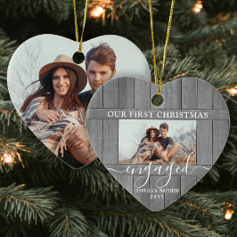 2 Photo First jul Engine Faux Wood Heart Julgransprydnad Keramik