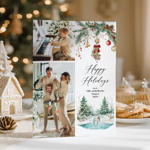 2 Photo Glad helg Winter Scene & Mistletoe Julkort
