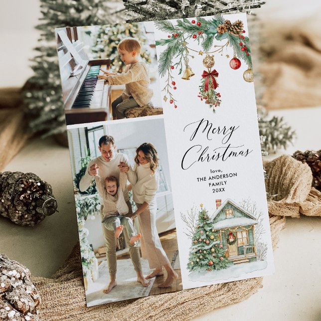 2 Photo God jul Winter Greenery Foliage Julkort (Skapare uppladdad)