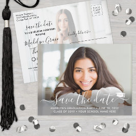 2 Photo Graduation Modern Script Save the Date Meddelande Vykort