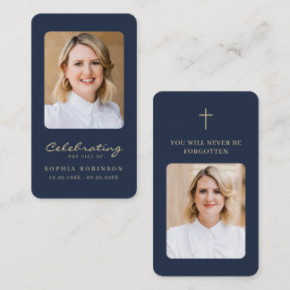 2 Photo Guld-skript Funeral Blue Prayer Card Visitkort