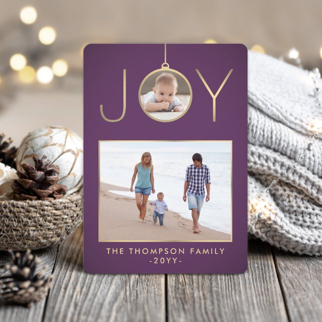 2 Photo Joy jul Ornament Chic Lila & Guld Julkort (Skapare uppladdad)
