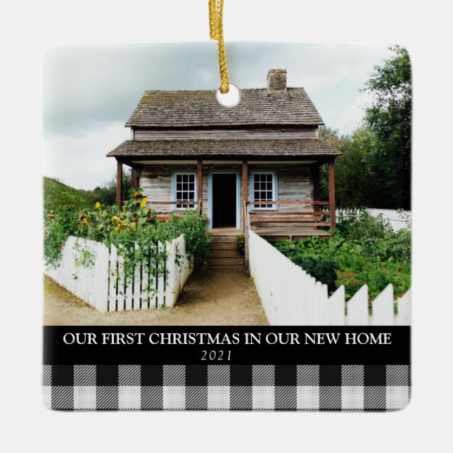 2 PHOTO JULAFTON NEW HOME BUFFALO PLAID CHRISTMAS JULGRANSPRYDNAD KERAMIK (Framsida)