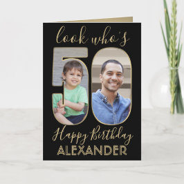 2 Photo Look Who's 50 Fiftieth Birthday Black Gold Kort