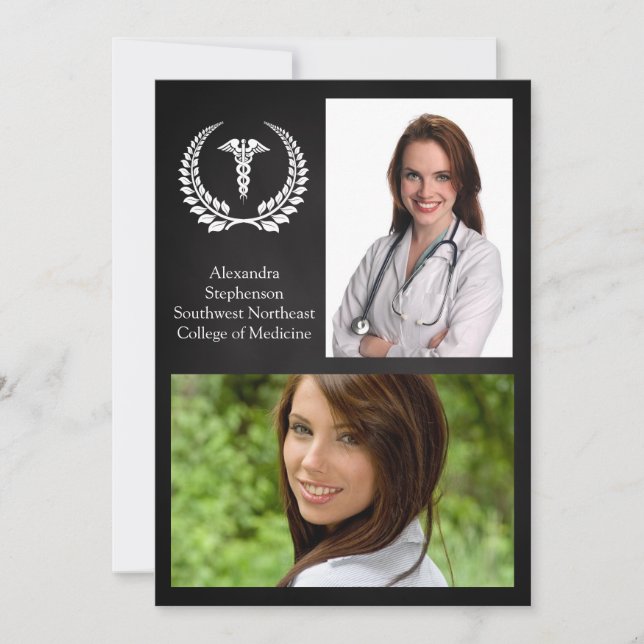 2 Photo Medical Caduceus Laurel Inbjudningar (Framsida)