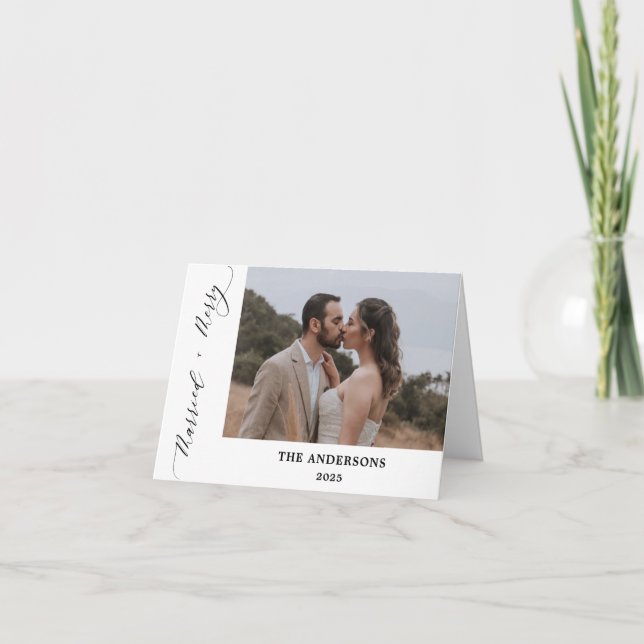 2 Photo Merry Married Script Bröllop-jul Tack Kort (Framsida)