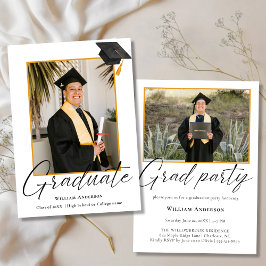 2 Photo Modern Calligraphy Script Graduation Party Inbjudningar