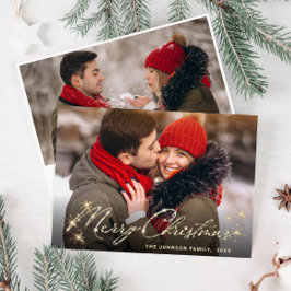 2 PHOTO Modern Gyllene jul Hälsning Julkort