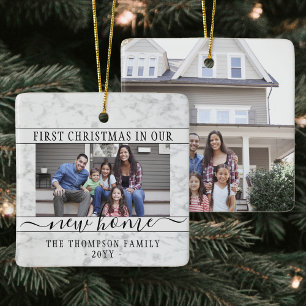 2 Photo New Home First jul Faux White Marble Julgransprydnad Keramik