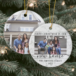 2 Photo New Home First Julafton Faux Marble Round Julgransprydnad Keramik