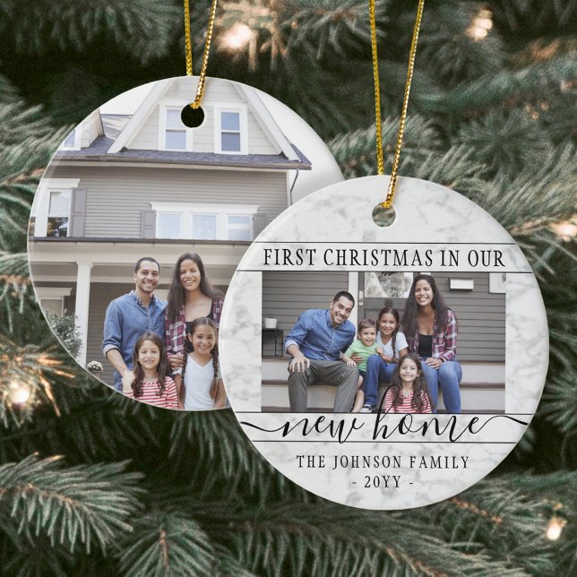 2 Photo New Home First Julafton Faux Marble Round Julgransprydnad Keramik (Skapare uppladdad)