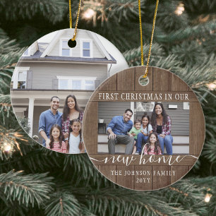 2 Photo New Home First Julafton Rustic Faux Wood R Julgransprydnad Keramik