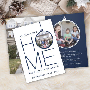2 Photo New Home-julen Ornamet Navy & White Helgkort