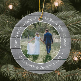 2 Photo Newlyweds First jul Faux Grått Wood Julgransprydnad Keramik