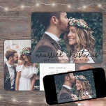 2 Photo Newlywets 1:a Married jul Black Text Julkort<br><div class="desc">Skicka glatta helgdag önskemål som ny Mr. Och Mrs! Fira giftermål som nygifta och två av dina favoriter i bröllop bilder med ett foto av snyggten anpassningsbar "Vår första marktade jul"-helgdag. All text i den här mallen är enkel att anpassa för att inkludera alla formuleringar, som Merry and Married, Merrily...</div>