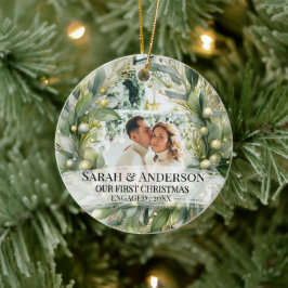 2 Photo Our First Christmas Engaged , Zengaged Julgransprydnad Keramik