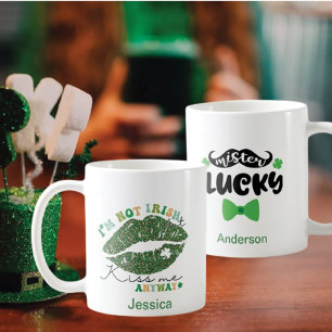 2 Photo Patrick's Day Grönt Kiss, Me Mister Lucky Kaffemugg