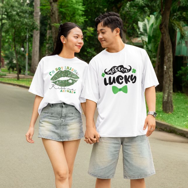 2 Photo Patrick's Day Grönt Kiss, Me Mister Lucky T Shirt (Skapare uppladdad)
