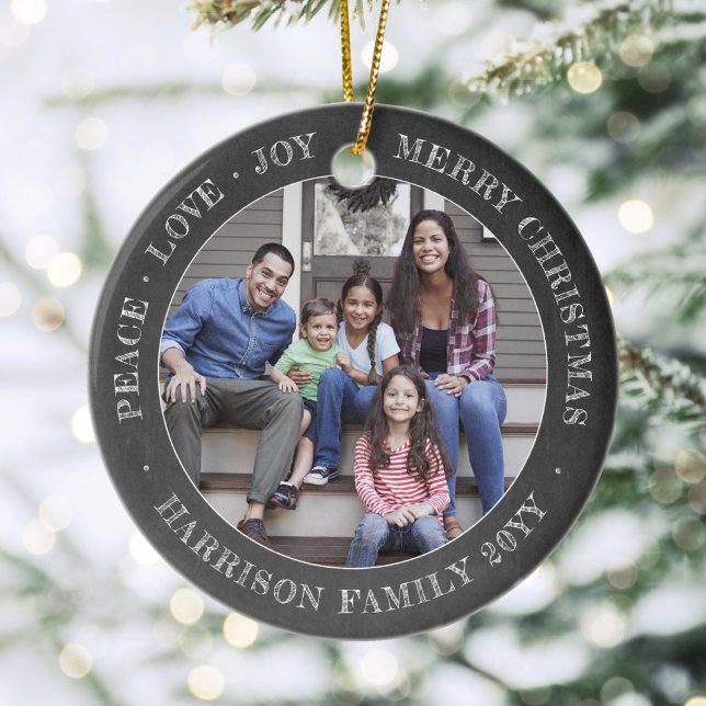 2 Photo Peace Kärlek Joy God jul Faux Chalkboard Julgransprydnad Keramik (Skapare uppladdad)