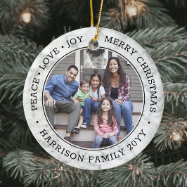 2 Photo Peace Kärlek Joy God jul Faux Marble Julgransprydnad Keramik