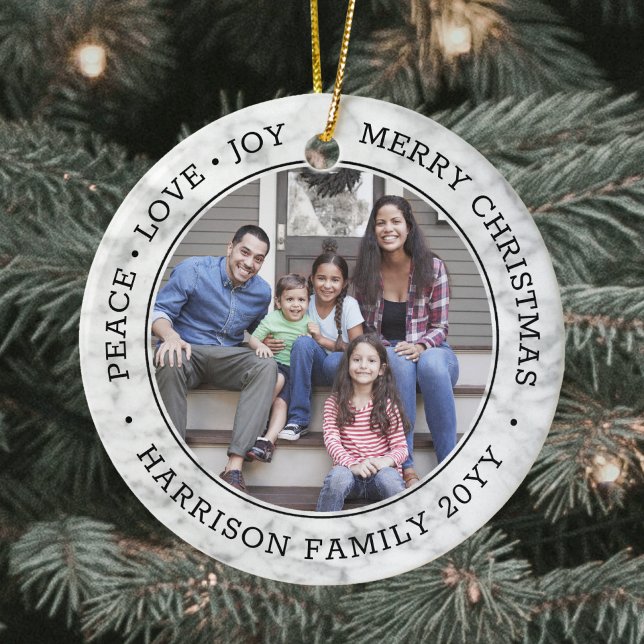 2 Photo Peace Kärlek Joy God jul Faux Marble Julgransprydnad Keramik (Skapare uppladdad)