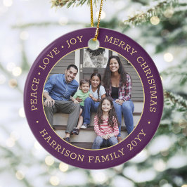 2 Photo Peace Kärlek Joy God jul Lila Guld Julgransprydnad Keramik