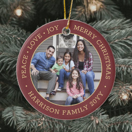 2 Photo Peace Kärlek Joy God jul Red & Guld Julgransprydnad Keramik