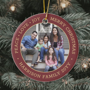 2 Photo Peace Kärlek Joy God jul Red & Guld Julgransprydnad Keramik