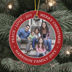 2 Photo Peace Kärlek Joy God jul Red & White Julgransprydnad Keramik