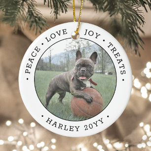 2 Photo Peace Kärlek Joy Treats Cute Hund Black Wh Julgransprydnad Keramik