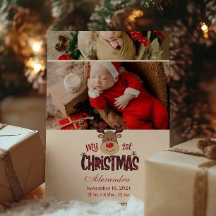 2 Photo Play Reindeer Baby Första jul Julkort