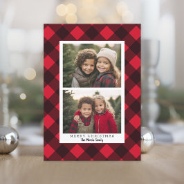 2 Photo Red Black Buffalo plaid - God jul Julkort