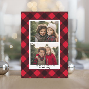 2 Photo Red Black Buffalo plaid - God jul Julkort
