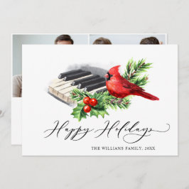 2 PHOTO Red Cardinal Holly Berry jul Julkort