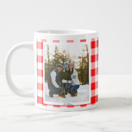 2 Photo Red Plaid Vintage Trendy Christmas Gift Jumbo Mugg