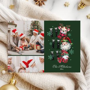 2 Photo Retro Gingham Santa & Friends God jul Julkort