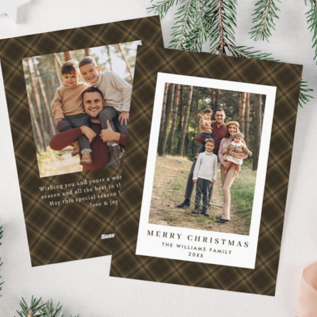 2 Photo Retro jul Play Tartan Hälsning Julkort (Skapare uppladdad)