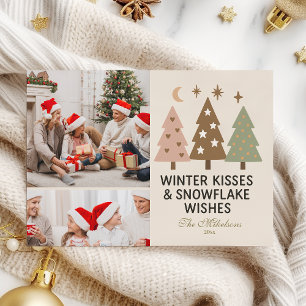 2 Photo Retro Winter Kisses & Snowflake Önskemål Julkort