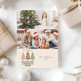 2 Photo Retro Winter Kisses & Snowflake Wishes Julkort