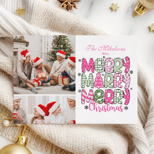 2 Photo Rosa Grönt God jul Helgdag Julkort