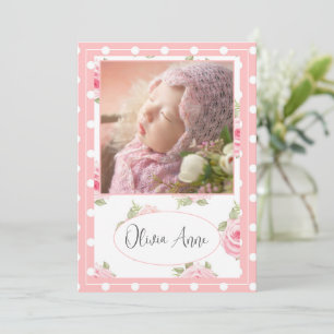 2 Photo Rosa ros Polkadot Flicka Birth Meddelande