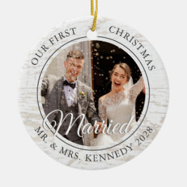 2 Photo Rustic First jul Married White Wood Julgransprydnad Keramik