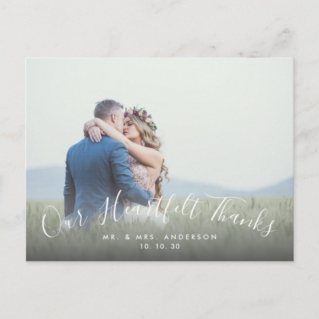 2 Photo Script Heartfilt Tack Bröllop Tack Vykort (Framsida)