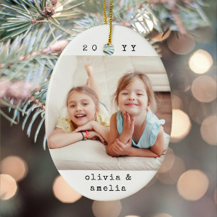 2 Photo Simple Typewriter Year Minimalist Keepsak Julgransprydnad Keramik