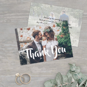 2 Photo Snyggt Modern Script Calligraphy Bröllop Tack Kort